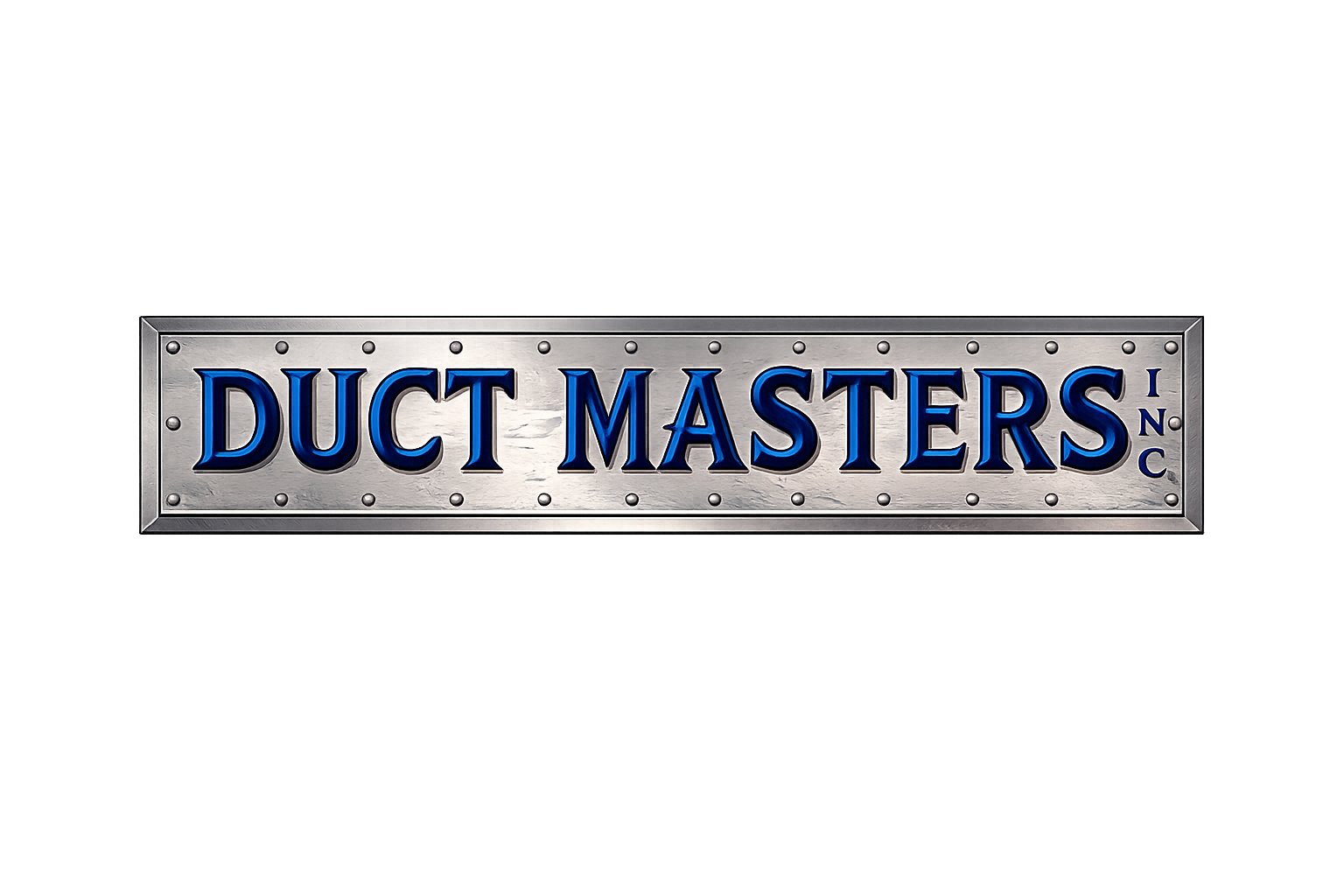 Logo of Duct Masters Inc., featuring metallic silver background with blue text reading 'DUCT MASTERS' and 'INC.'